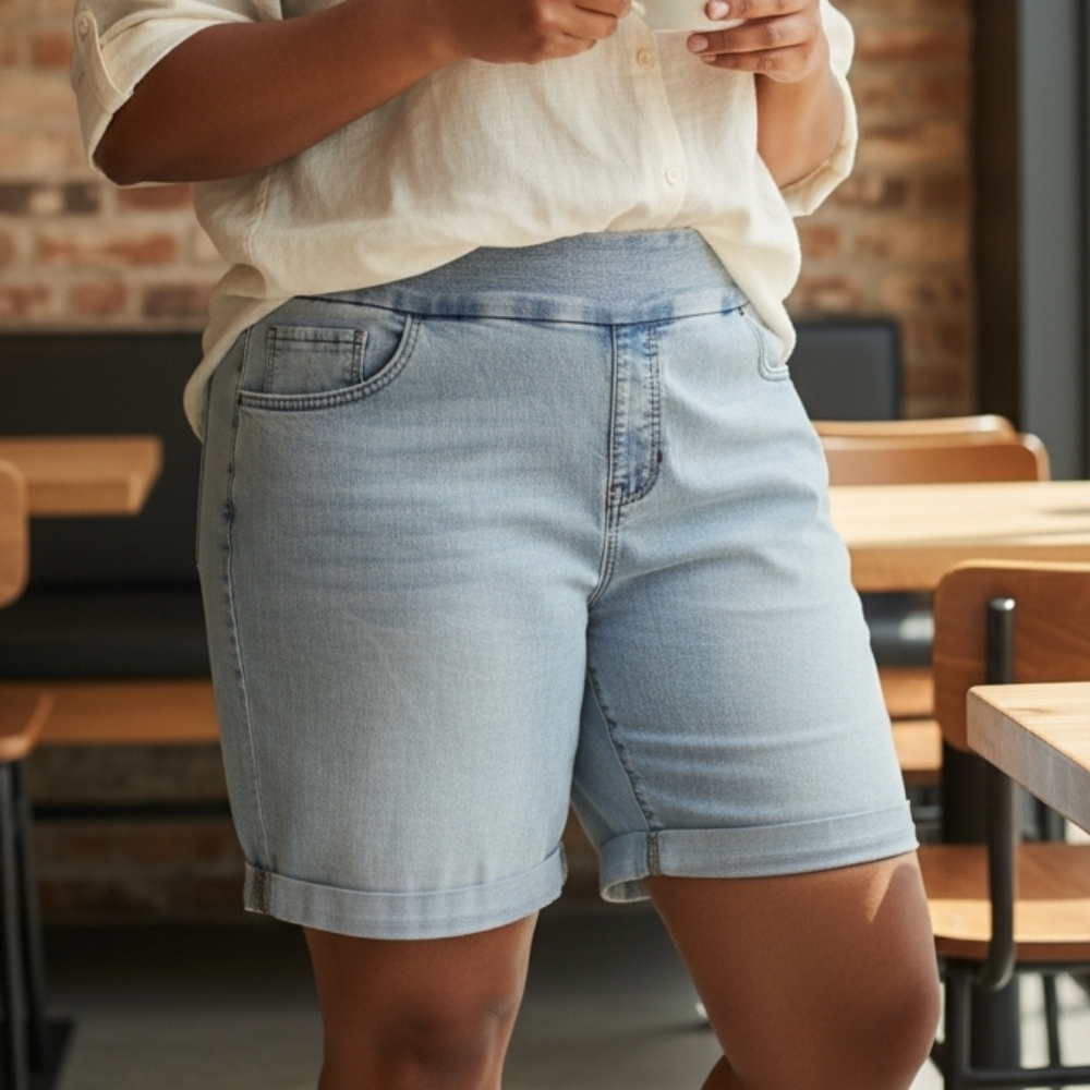 Terra & Sky Light Blue Jean Shorts W/pockets Elastic Waist Size 2X For Women